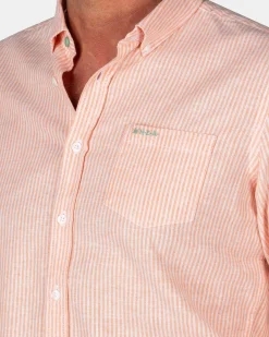 NZA New Zealand Auckland Oranje gestreept linnen overhemd