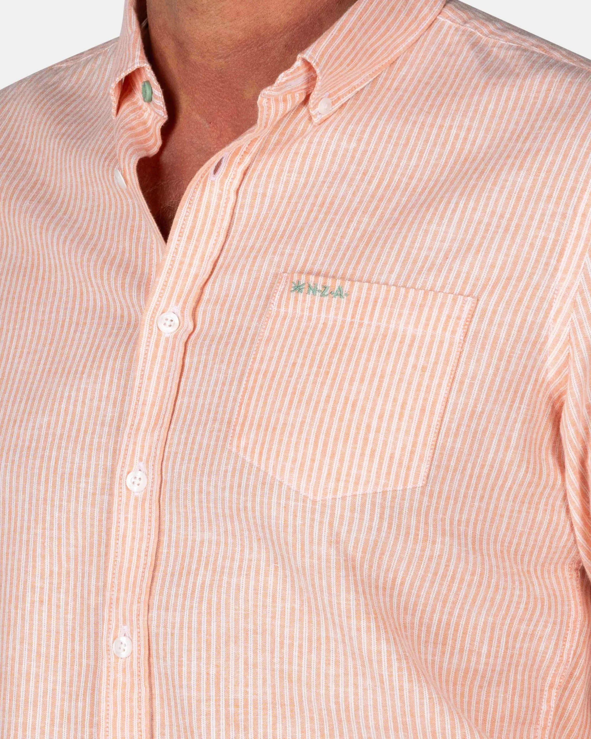 NZA New Zealand Auckland Oranje gestreept linnen overhemd