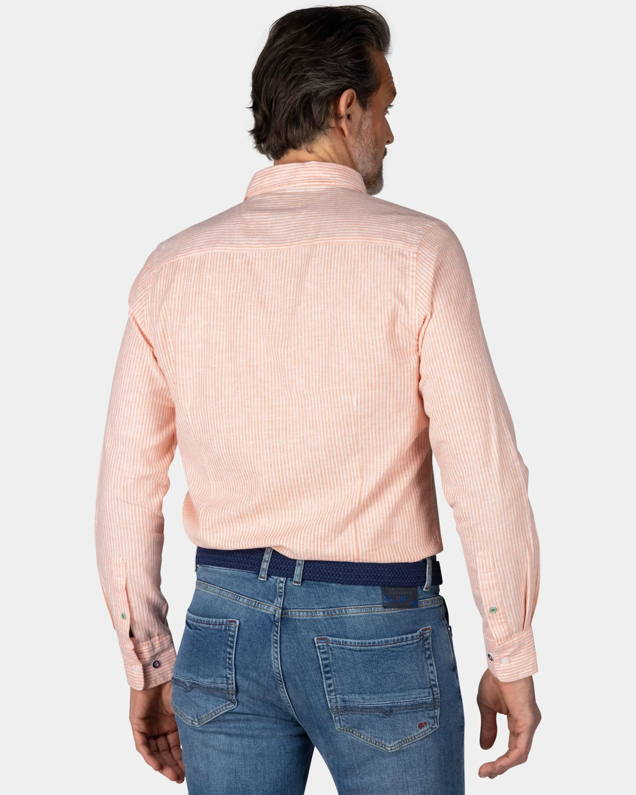 NZA New Zealand Auckland Oranje gestreept linnen overhemd