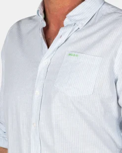 NZA New Zealand Auckland Pastelblauw gestreept linnen overhemd