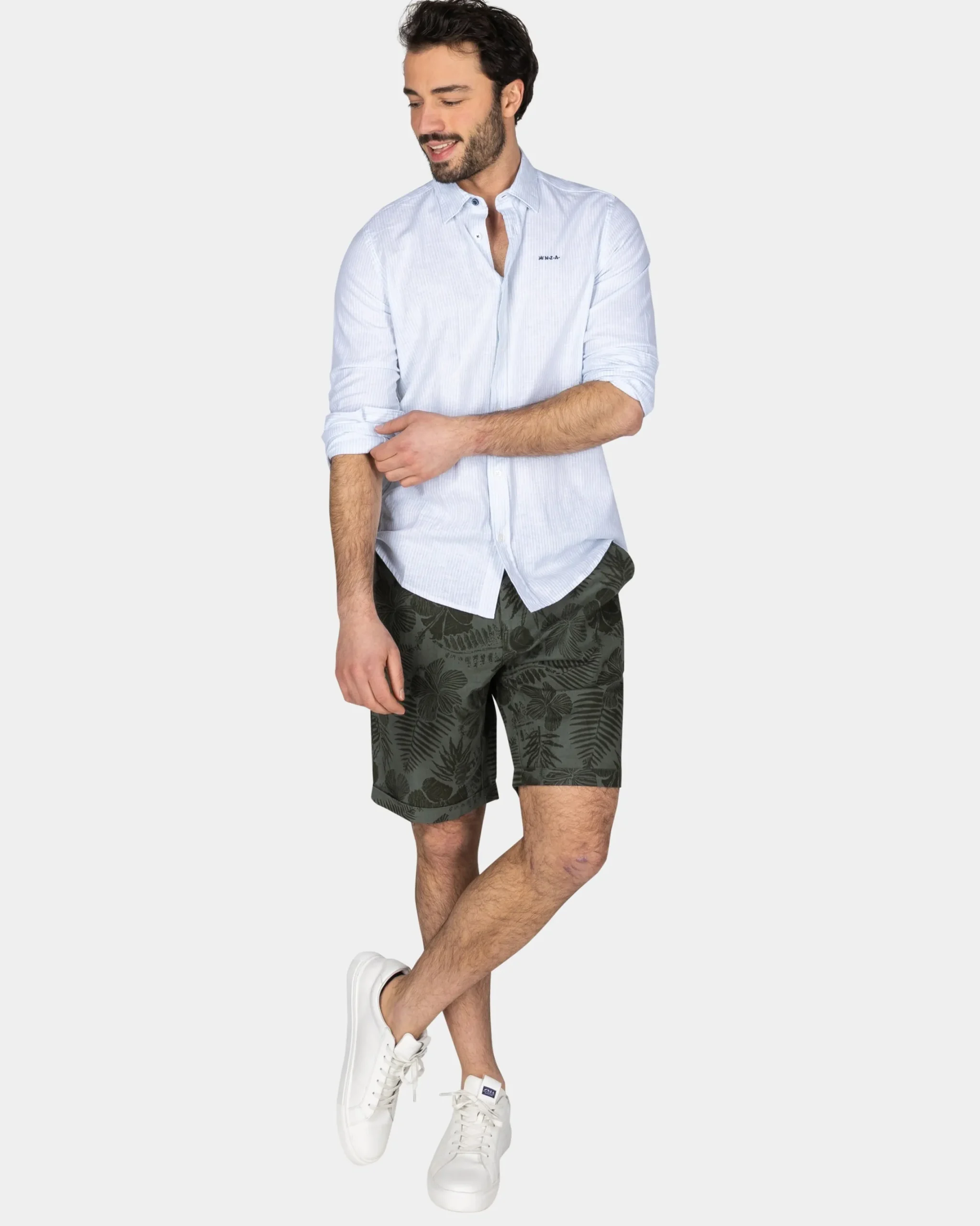 NZA New Zealand Auckland Pastelblauw linnen overhemd met elastaan