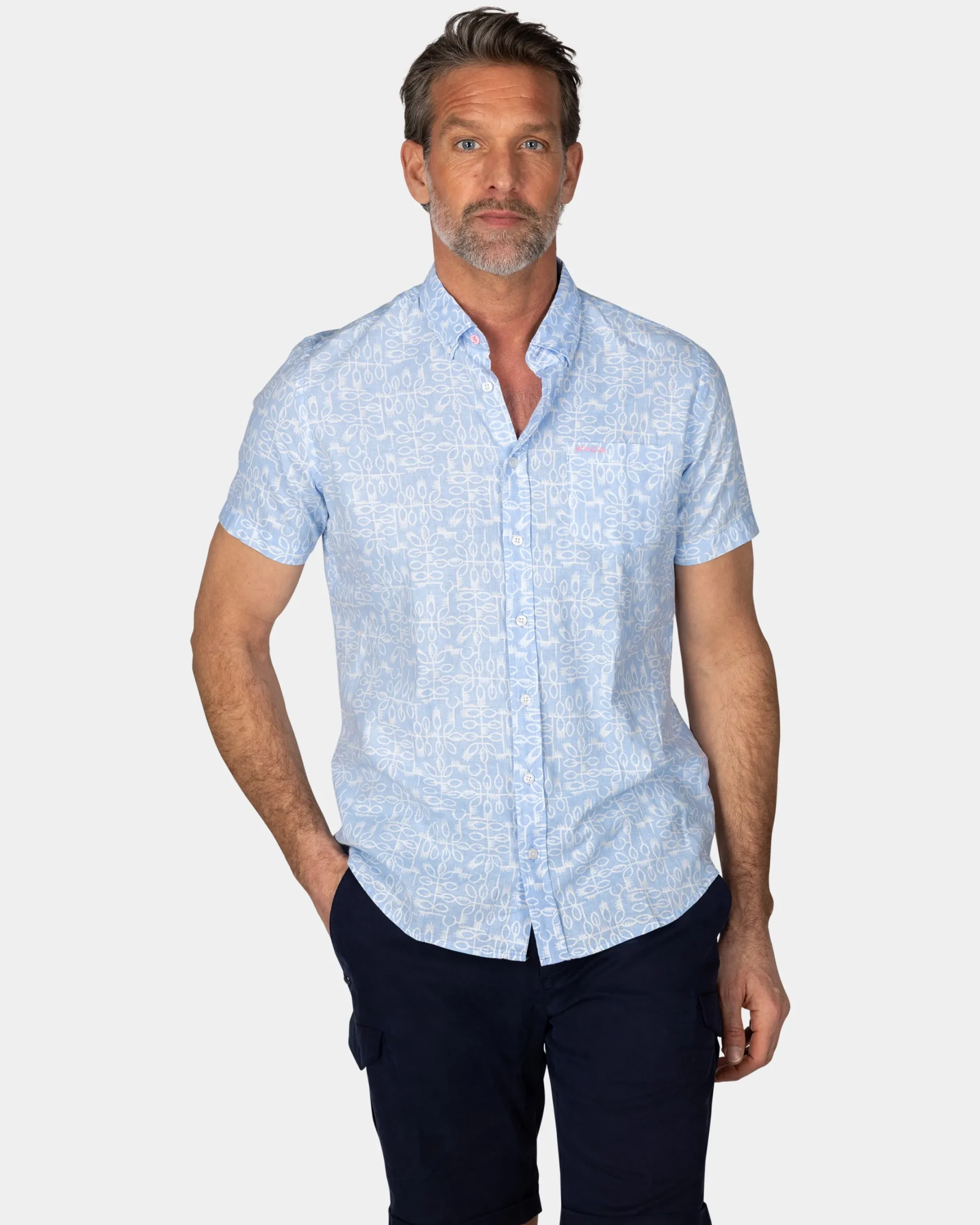 NZA New Zealand Auckland Pastelblauw overhemd met witte print