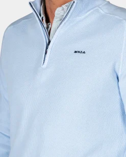 NZA New Zealand Auckland Pastelblauwe basis pullover met halve rits