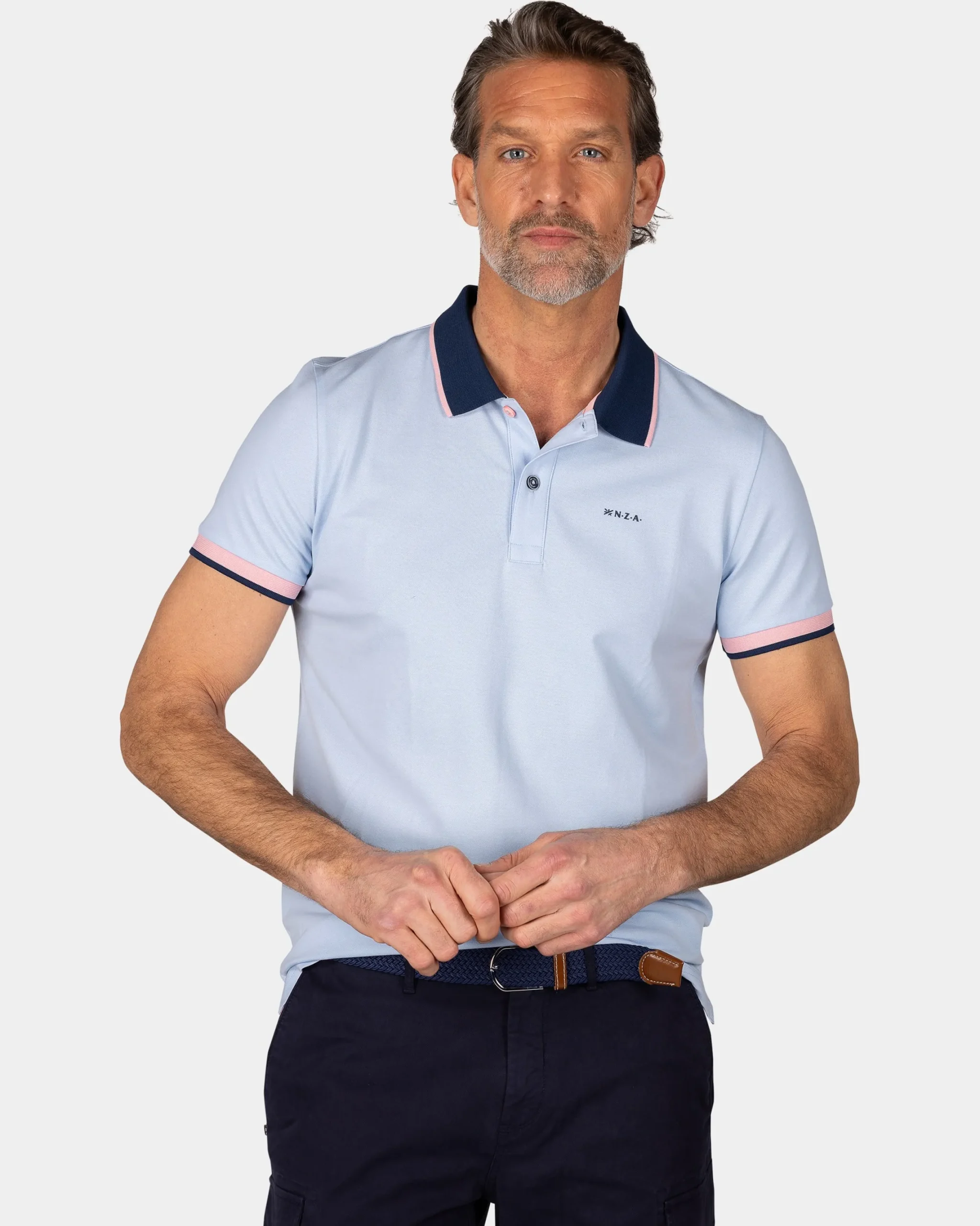 NZA New Zealand Auckland Pastelblauwe polo met blauwe kraag