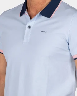 NZA New Zealand Auckland Pastelblauwe polo met blauwe kraag