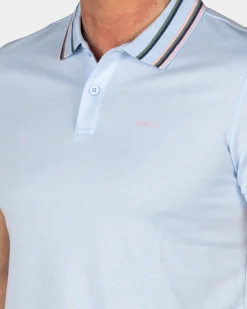 NZA New Zealand Auckland Pastelblauwe polo met gestreepte kraag