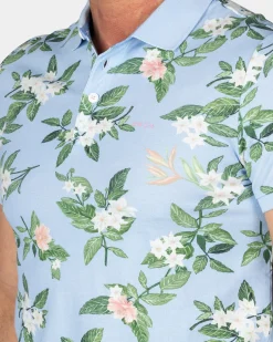 NZA New Zealand Auckland Pastelblauwe polo met grote bloemenprint