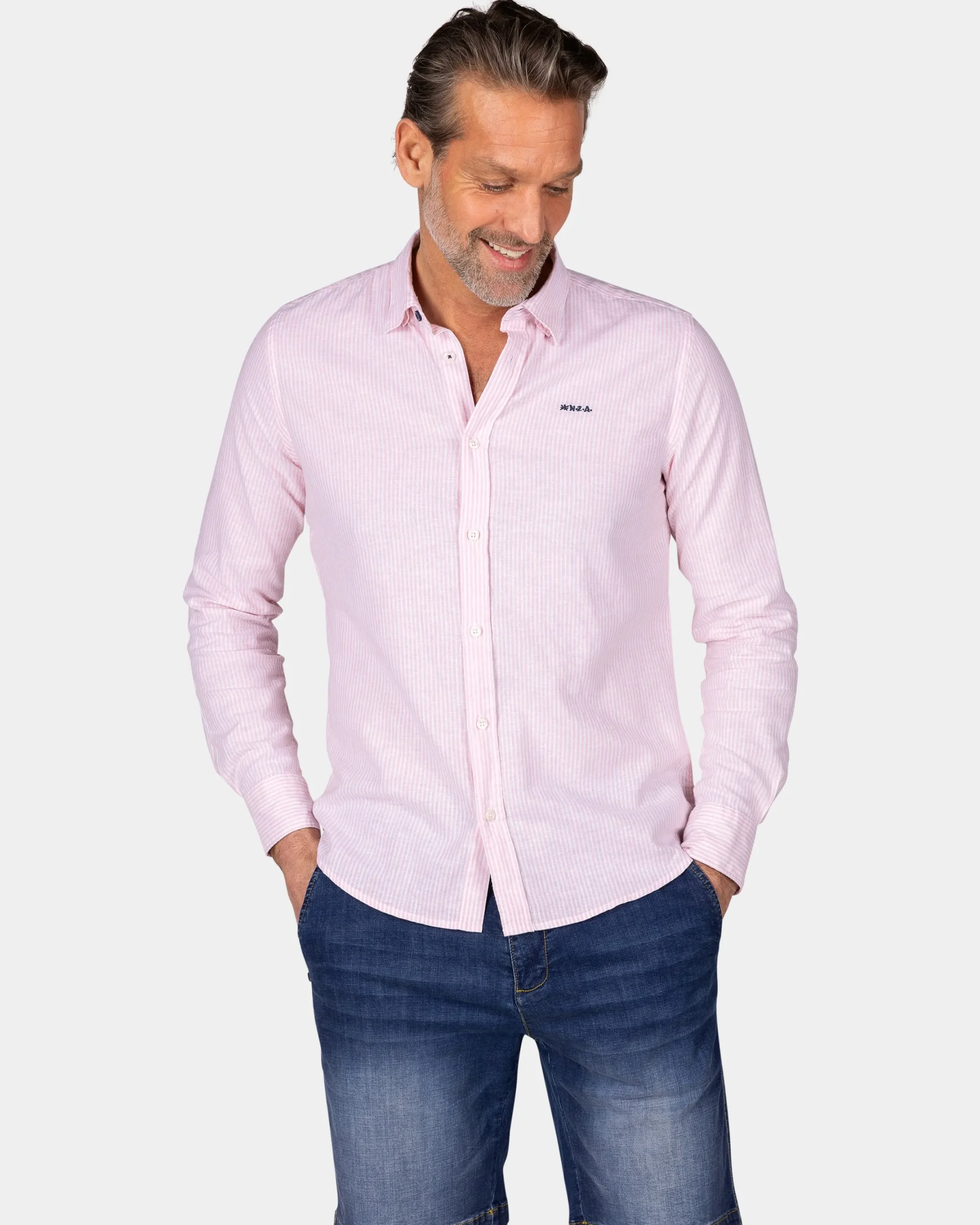 NZA New Zealand Auckland Pastelroze linnen overhemd met elastaan