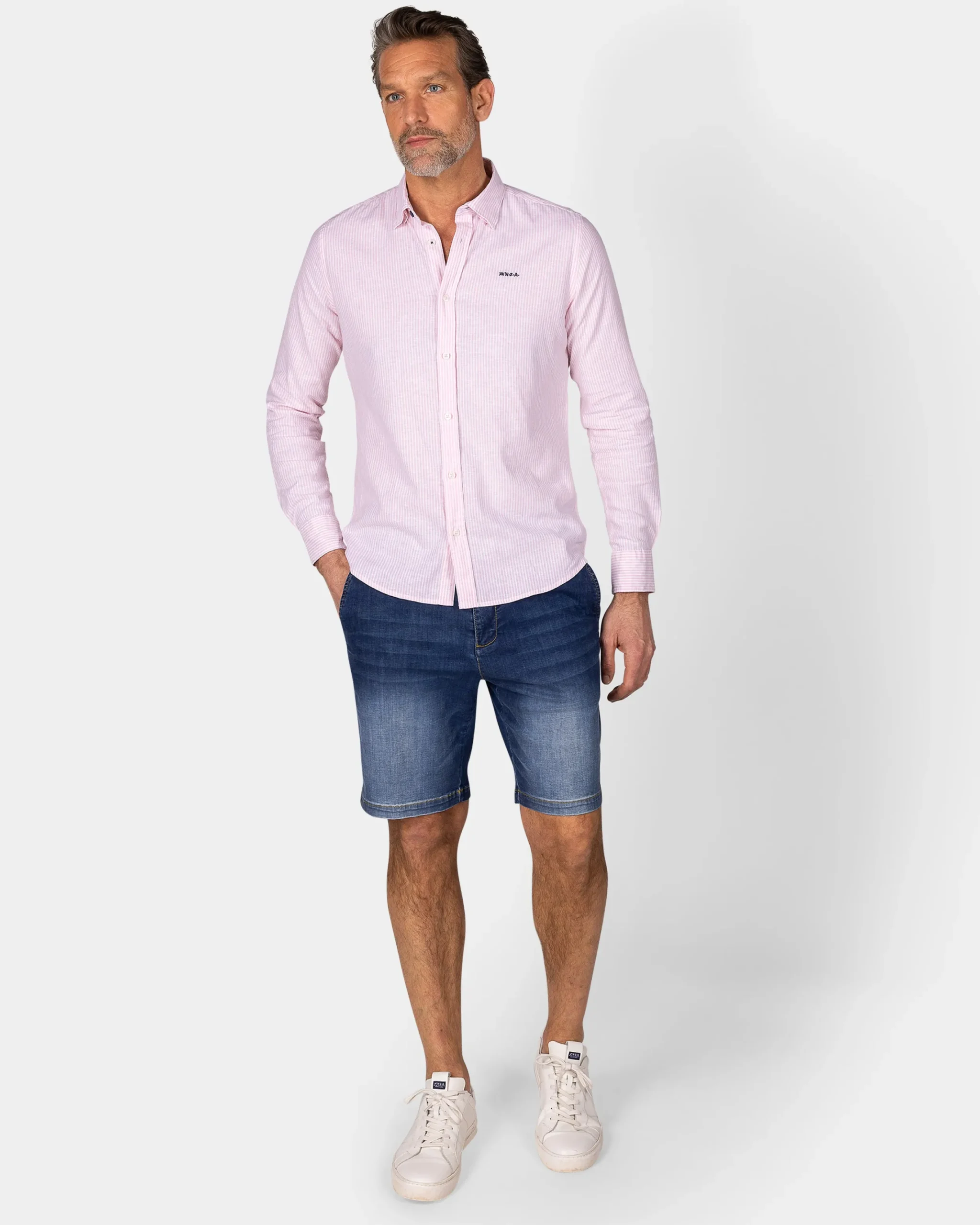 NZA New Zealand Auckland Pastelroze linnen overhemd met elastaan