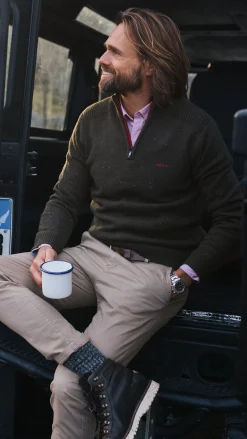 NZA New Zealand Auckland Pullover met halve rits in donkergroen -