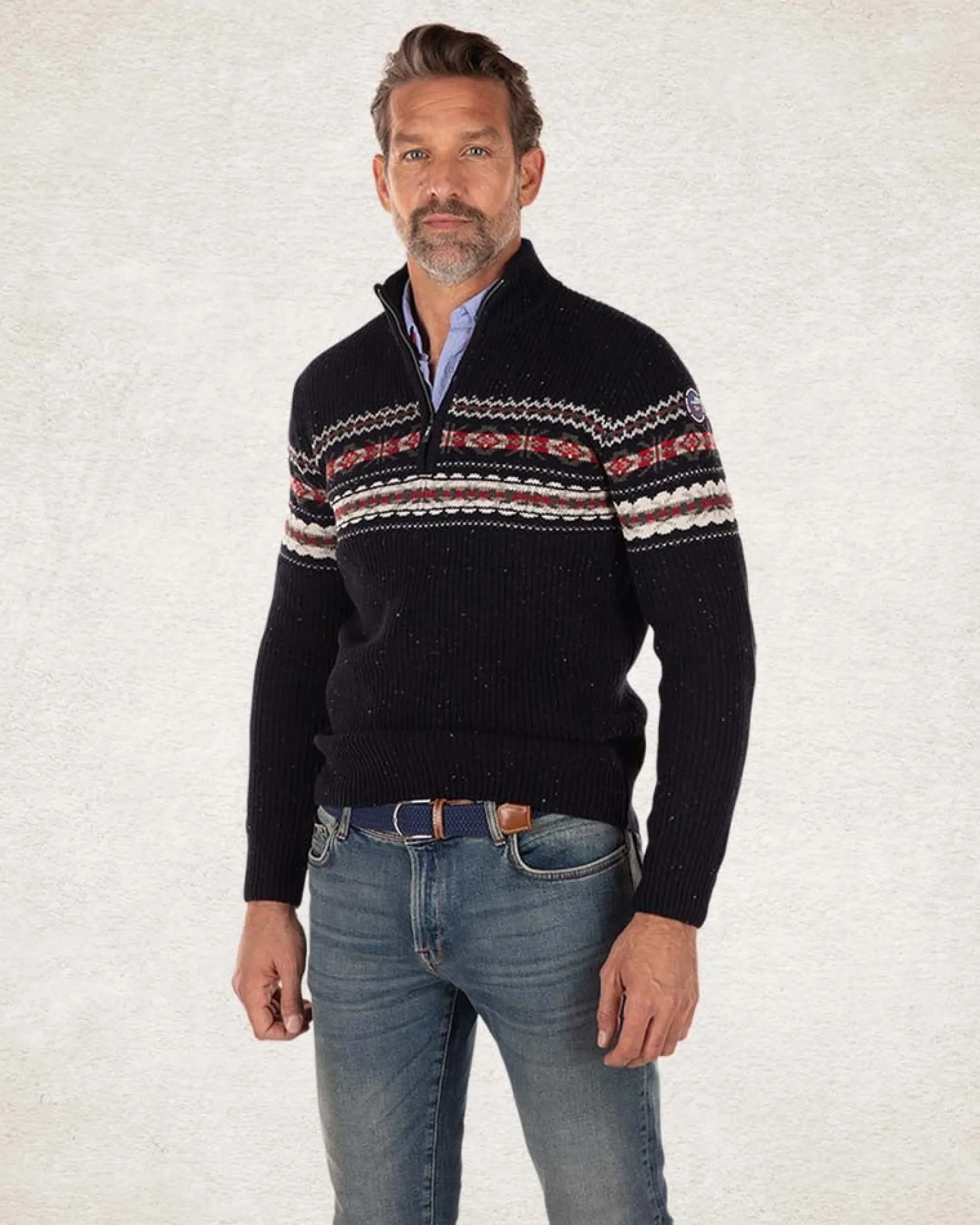 NZA New Zealand Auckland Pullover met halve rits van katoen en wol -