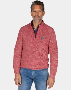 NZA New Zealand Auckland Rode katoenen trui met halve rits - Reed Red
