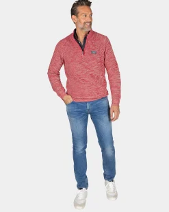 NZA New Zealand Auckland Rode katoenen trui met halve rits - Reed Red