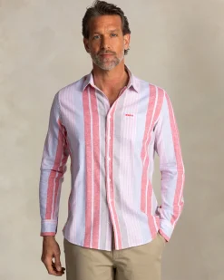 NZA New Zealand Auckland Rood met blauw gestreept linnen overhemd