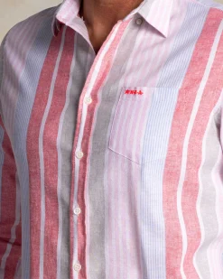 NZA New Zealand Auckland Rood met blauw gestreept linnen overhemd