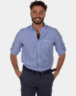 NZA New Zealand Auckland Rotonuiaha gestreept linnen overhemd -