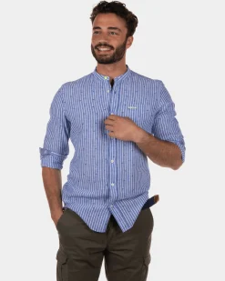 NZA New Zealand Auckland Rotonuiaha gestreept linnen overhemd zonder kraag -