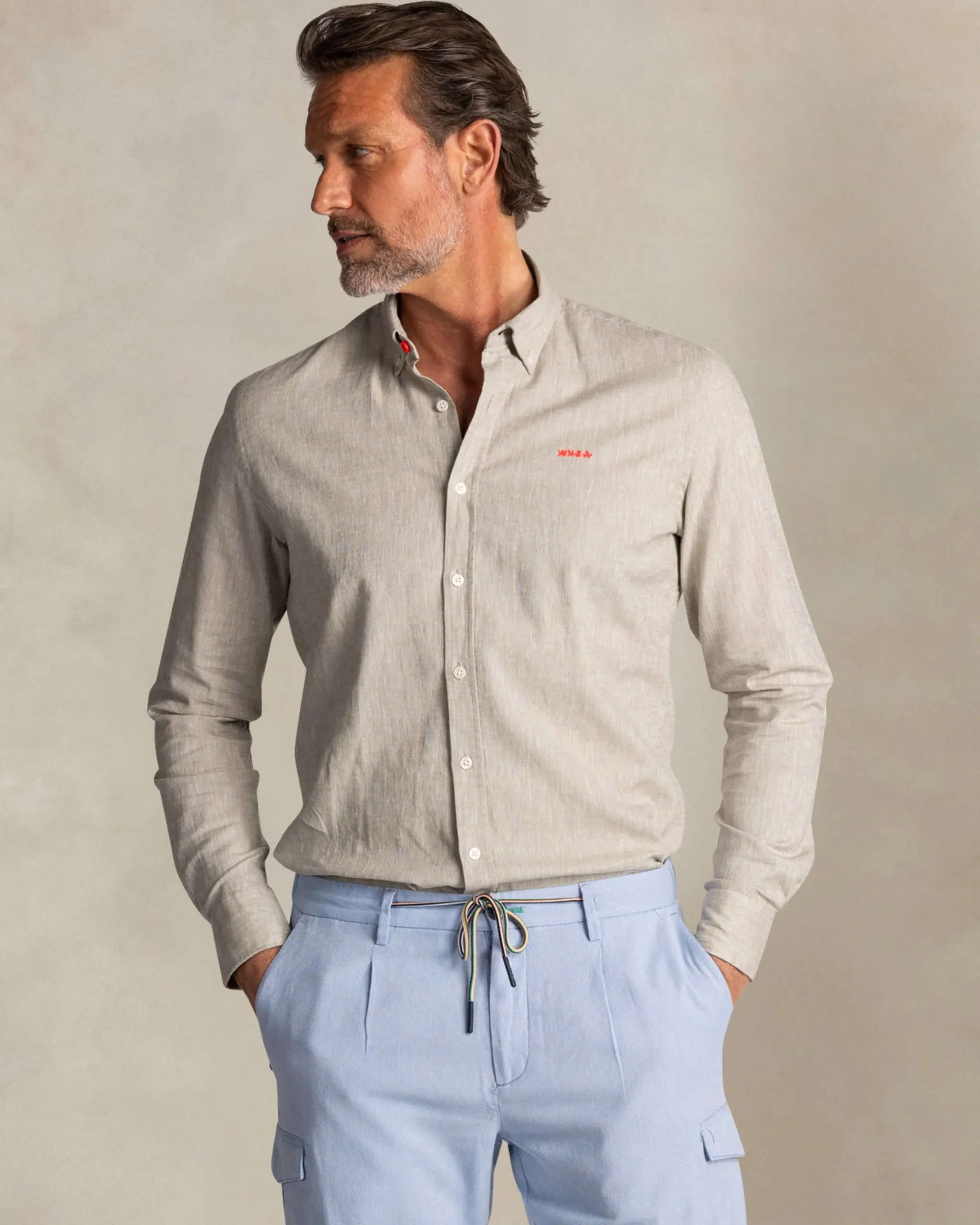 NZA New Zealand Auckland Taupe katoen linnen overhemd met lange mouw