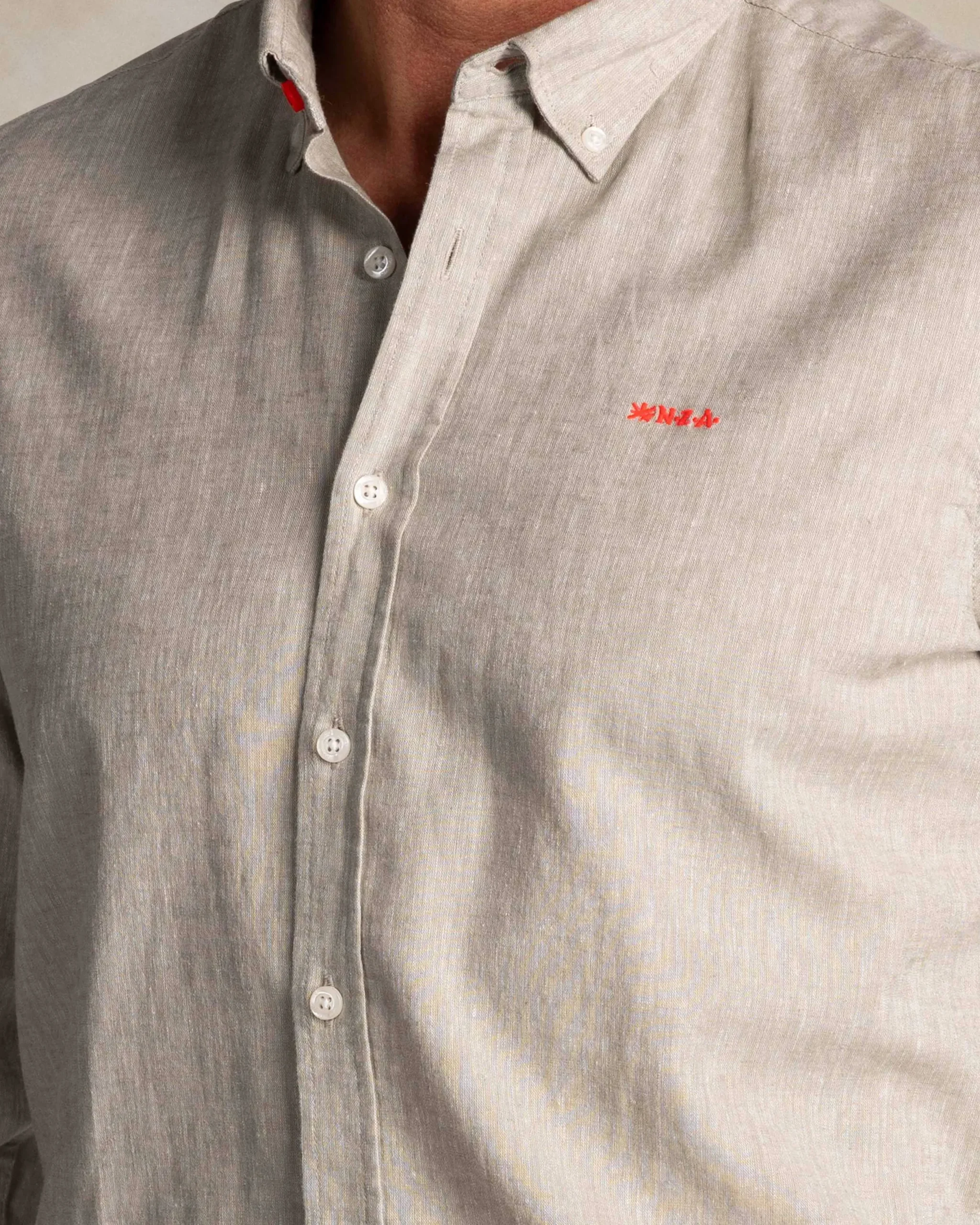 NZA New Zealand Auckland Taupe katoen linnen overhemd met lange mouw