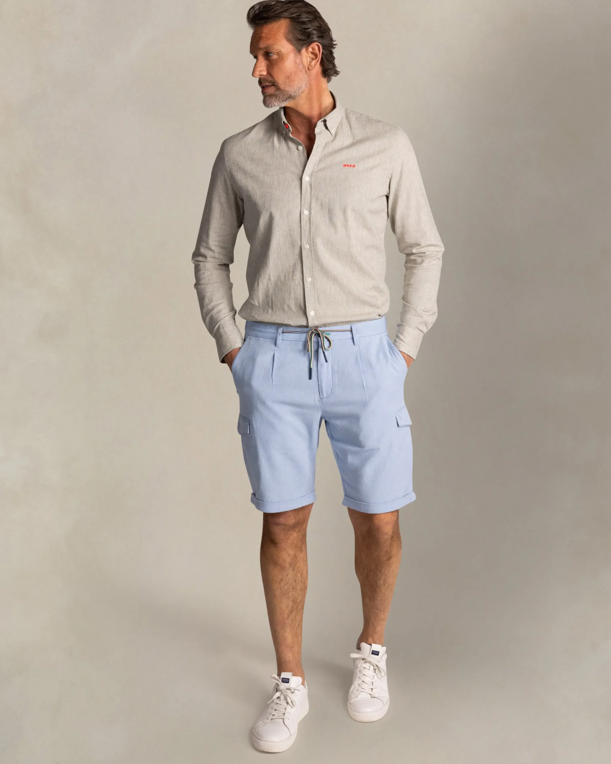 NZA New Zealand Auckland Taupe katoen linnen overhemd met lange mouw