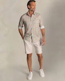 NZA New Zealand Auckland Taupe overhemd met oranje grafische print