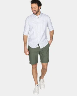 NZA New Zealand Auckland Wit linnen overhemd met lichtgroene streep