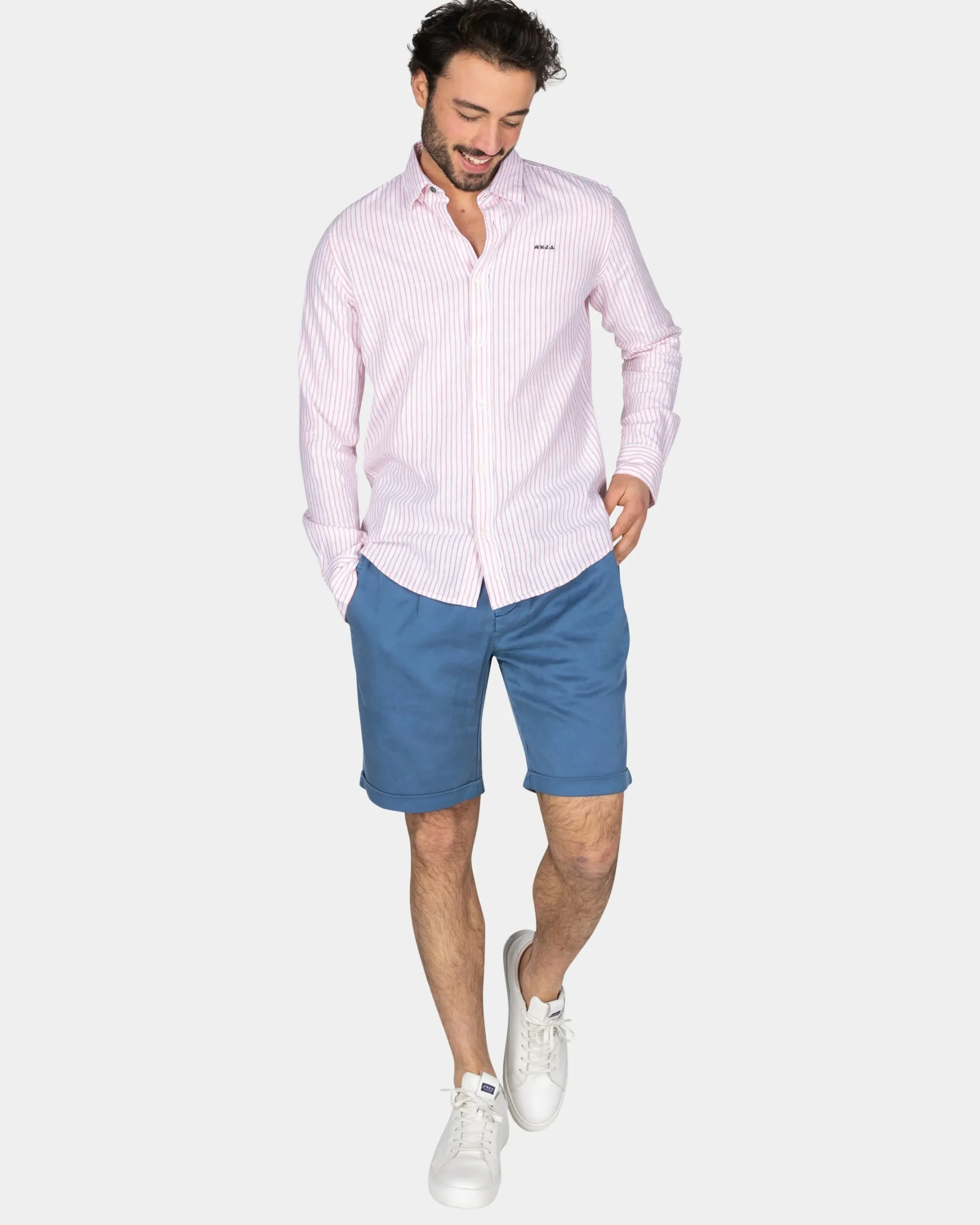 NZA New Zealand Auckland Wit linnen overhemd met licht oranje streep