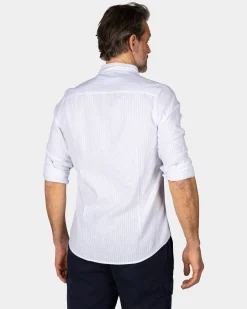 NZA New Zealand Auckland Wit linnen overhemd met pastelblauwe streep