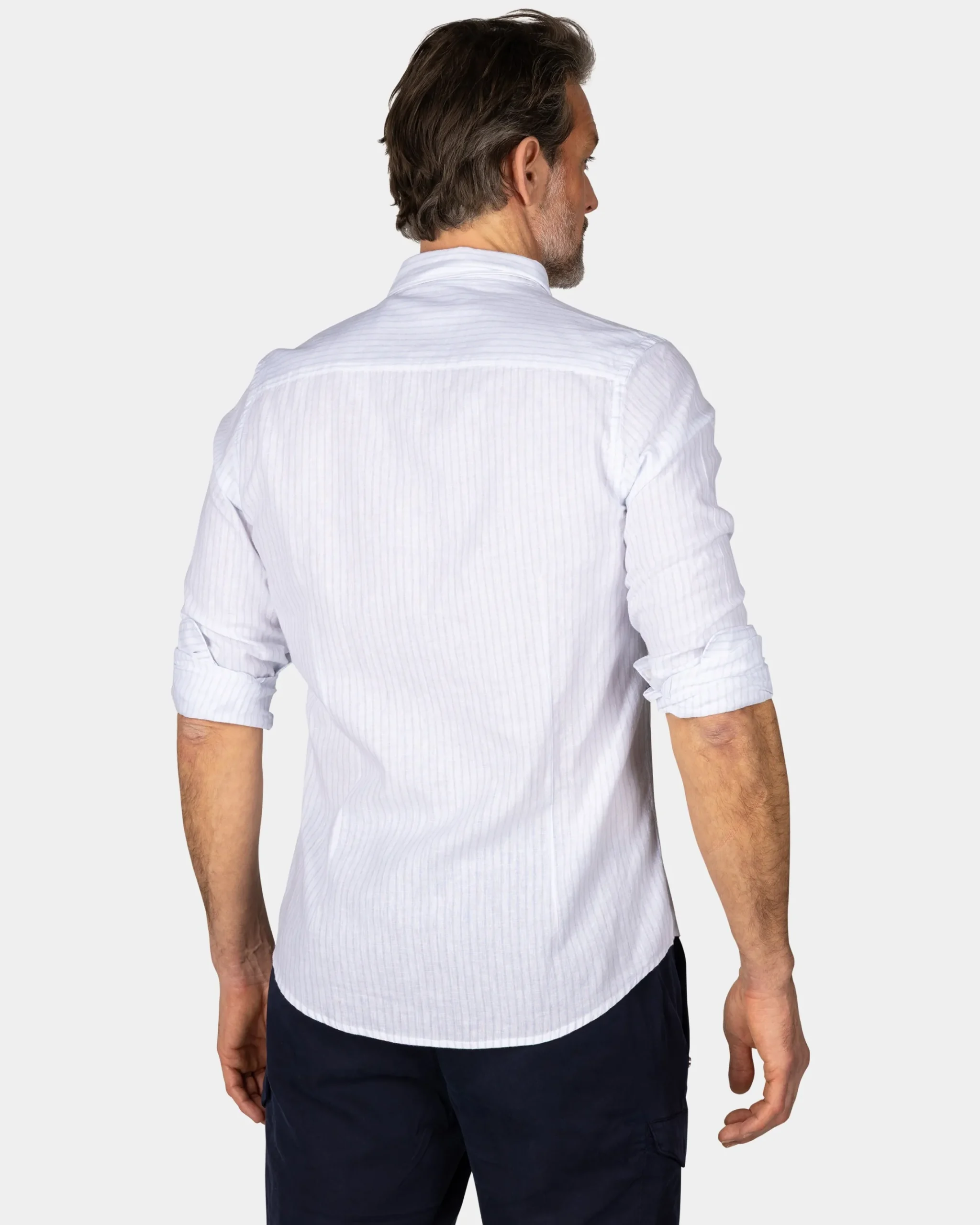 NZA New Zealand Auckland Wit linnen overhemd met pastelblauwe streep