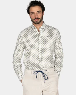 NZA New Zealand Auckland Wit overhemd met groene grafische print