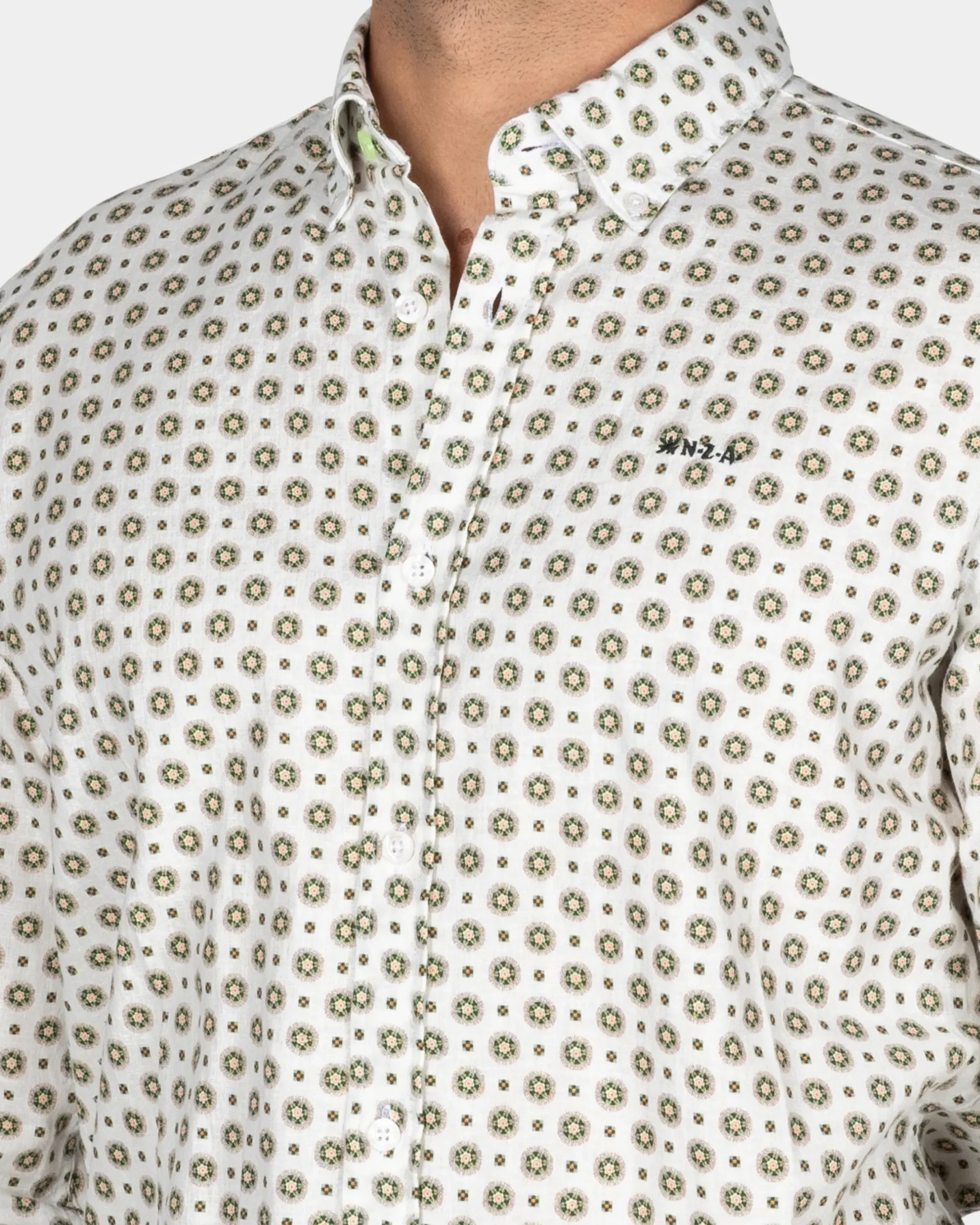 NZA New Zealand Auckland Wit overhemd met groene grafische print