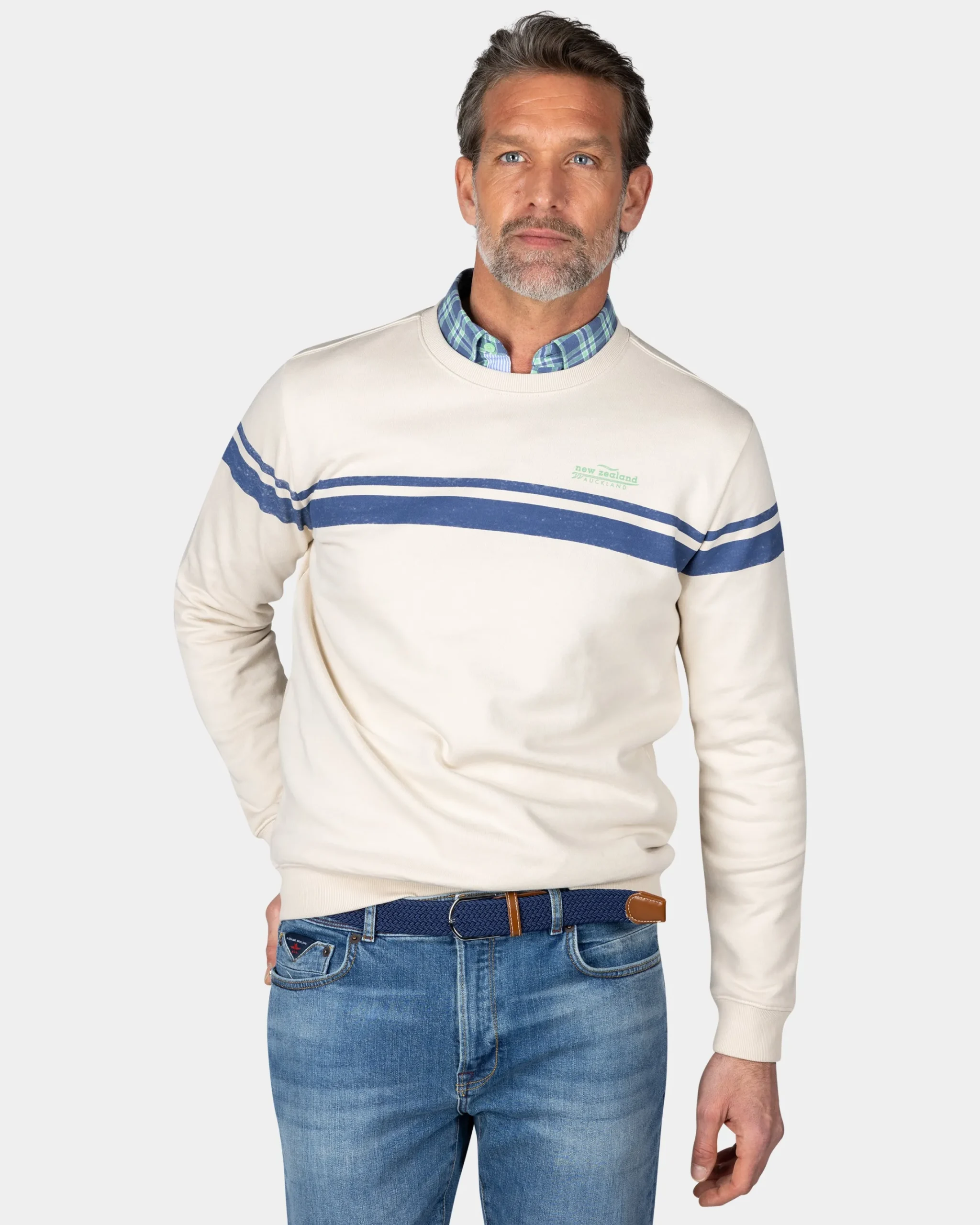 NZA New Zealand Auckland Witte trui met lichtblauwe strepen