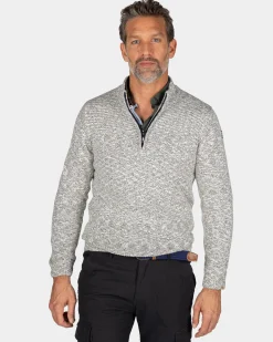 NZA New Zealand Auckland Zandkleurige katoenen trui met halve rits -