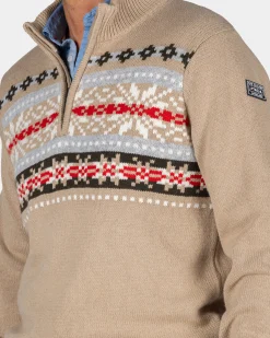 NZA New Zealand Auckland Zandkleurige pullover met gebreide print -