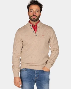 NZA New Zealand Auckland Zandkleurige trui met knoopssluiting -