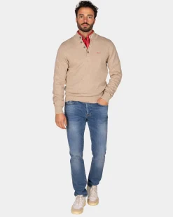 NZA New Zealand Auckland Zandkleurige trui met knoopssluiting -